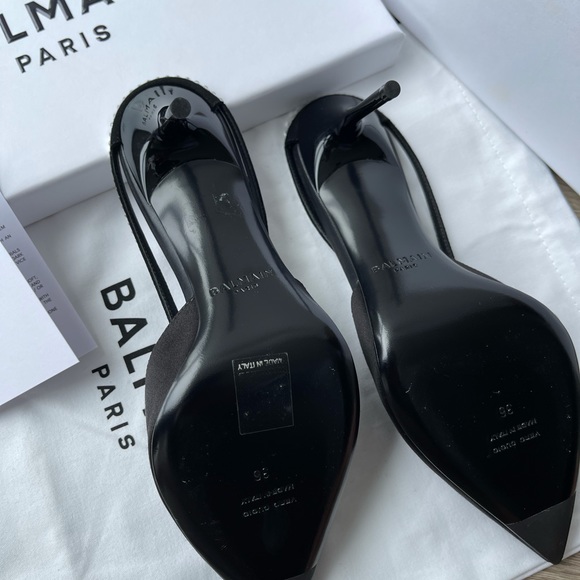 Balmain Crystal-embellished Satin Mules In Black - Picture 3 of 6